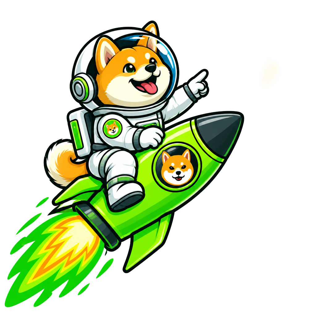 Moon Pump shiba astronaut riding a rocket